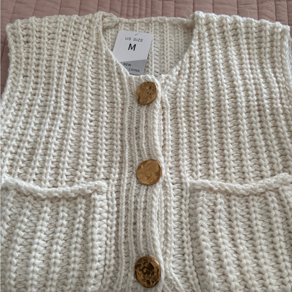 Women's Cream Sweater with Gold Buttons